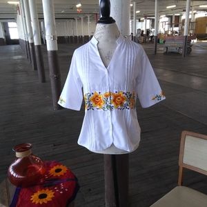 Mexican shirt with hand embroidered floral designs